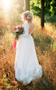 Romantic Chiffon Long A-Line Wedding Dress With Lace Bodice-ET_711221