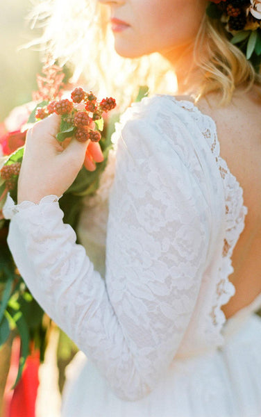 Romantic Chiffon Long A-Line Wedding Dress With Lace Bodice-ET_711221