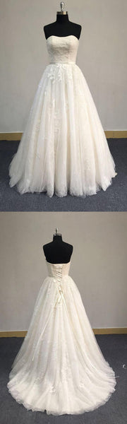 Strapless A-Line Tulle Wedding Dress With Lace Bodice
