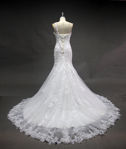 One Shoulder Lace Mermaid Wedding Dress With Court Train-ET_711493