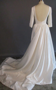 Modern Simple Long Sleeve A-Line Satin Wedding Dress With Open Back-ZET_711539