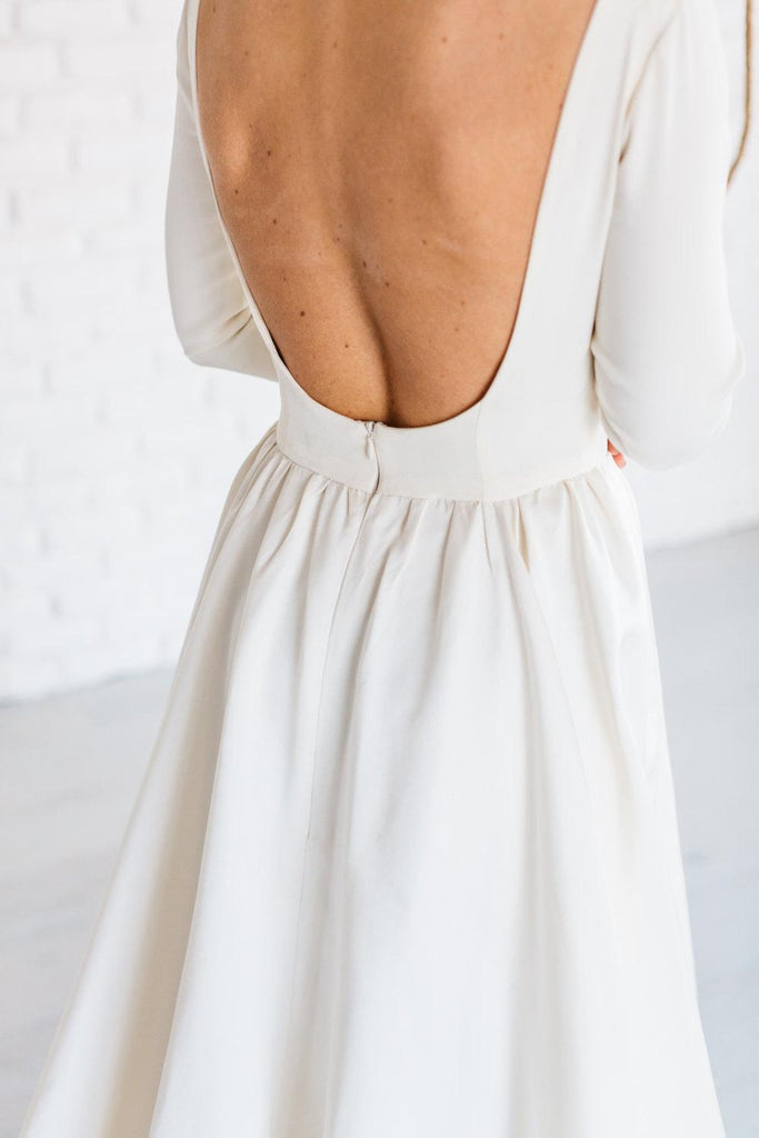 Modern Long Sleeve A-Line Backless Satin Wedding Dress | Dorris Dress DorrisDress Modern Long Sleeve A-Line Backless Satin Wedding Dress | Dorris Dress DorrisDress