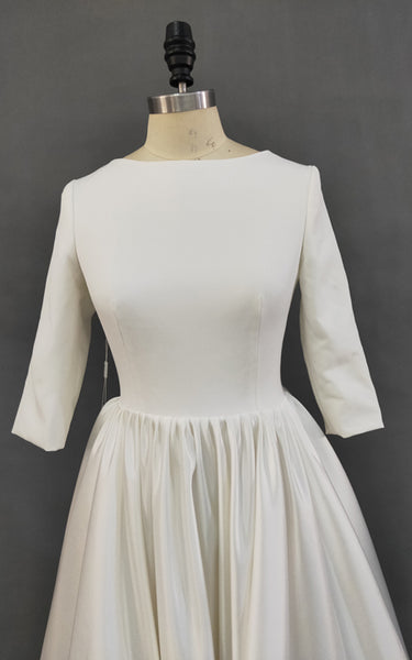 Modern Simple Long Sleeve A-Line Satin Wedding Dress With Open Back-ZET_711539