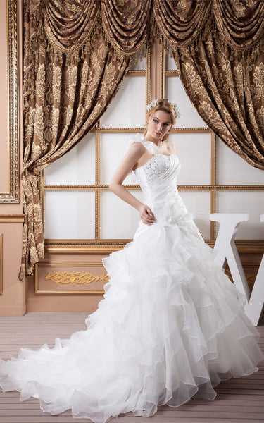 Sleeveless Side-Ruched Ball Gown with Beading and Ruffles-GC_707174