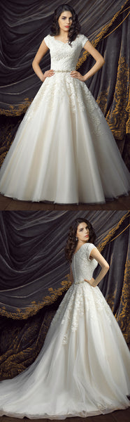 Royal Short Sleeve Ball Gown Wedding Dresses-HT_708787