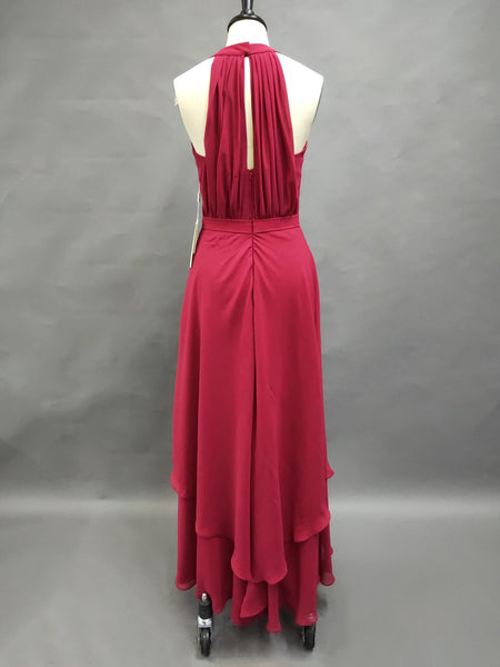 V-Neck Long Layered Gown With Pleats And Keyhole