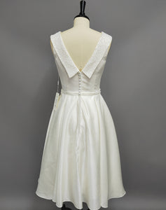 A-Line Scoop-Neck Tea-Length Satin Wedding Dress With Beading And V Ba DorrisDress A-Line Scoop-Neck Tea-Length Satin Wedding Dress With Beading And V Ba DorrisDress