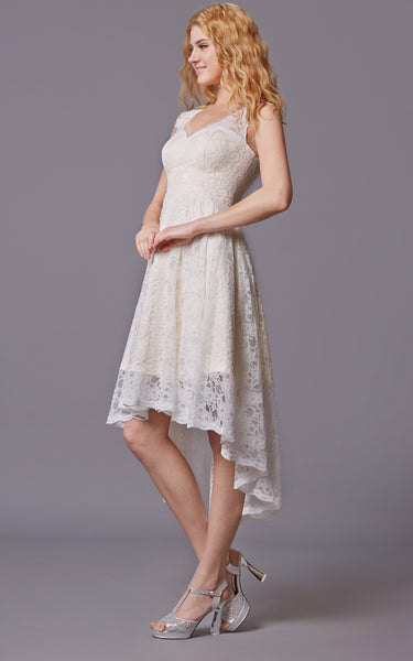 Sleeveless High Low Lace Bridesmaid Dress With V-neck-ZP_101610