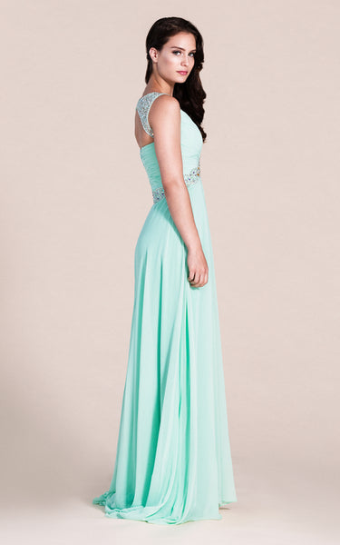 Exquisite Sleeveless Ruched Bodice Chiffon Skirt With Beaded Straps and Waistline-ZP_311773