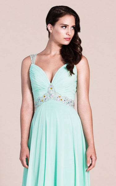 Exquisite Sleeveless Ruched Bodice Chiffon Skirt With Beaded Straps and Waistline-ZP_311773