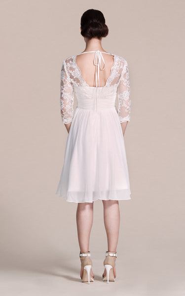 Long Sleeved V-neck A-line Short Wedding Dress-ZP_703929