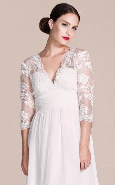 Long Sleeved V-neck A-line Short Wedding Dress-ZP_703929