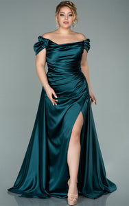 Plus Size Charming A Line Satin Prom Dress with Split Front