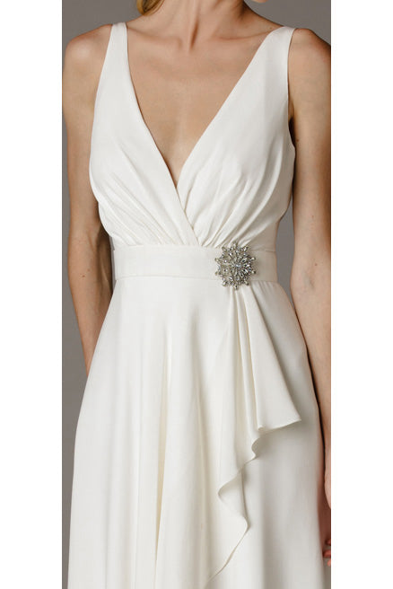 High-Low V-Neck Ruched Draped Chiffon Wedding Dress With Brush Train A DorrisDress High-Low V-Neck Ruched Draped Chiffon Wedding Dress With Brush Train A DorrisDress
