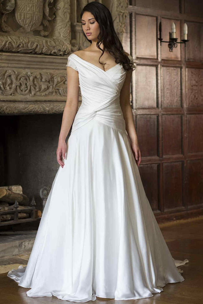 V-Neck Satin Chiffon Wedding Dress With Ruching-MK_702999 – DorrisDress