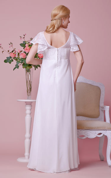 High-Waist Lace Bodice V-Back V-Neckline Gown