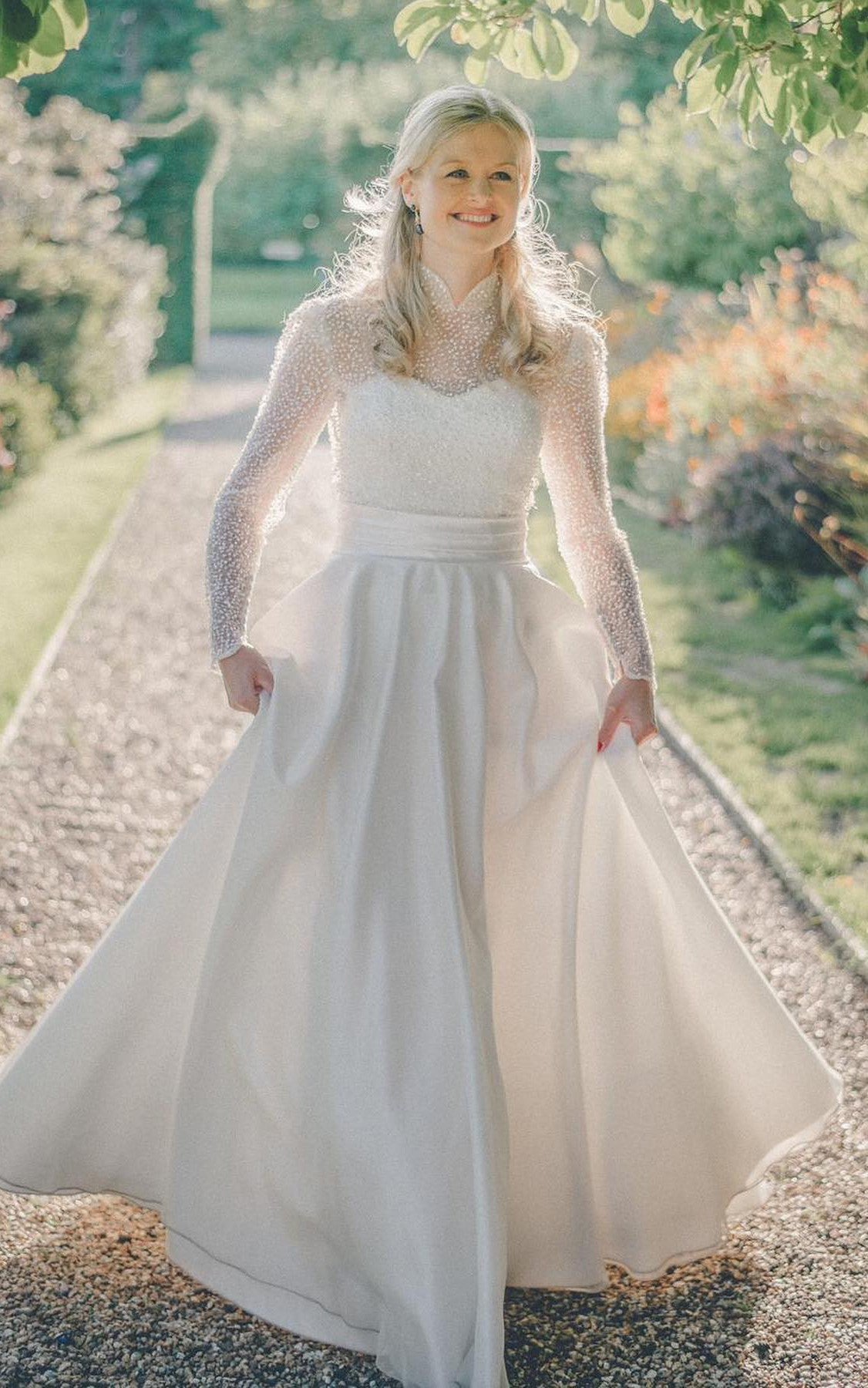 High Neck A-Line Satin Modest Wedding Dress With Long Sleeve Sequins-7 DorrisDress High Neck A-Line Satin Modest Wedding Dress With Long Sleeve Sequins-7 DorrisDress