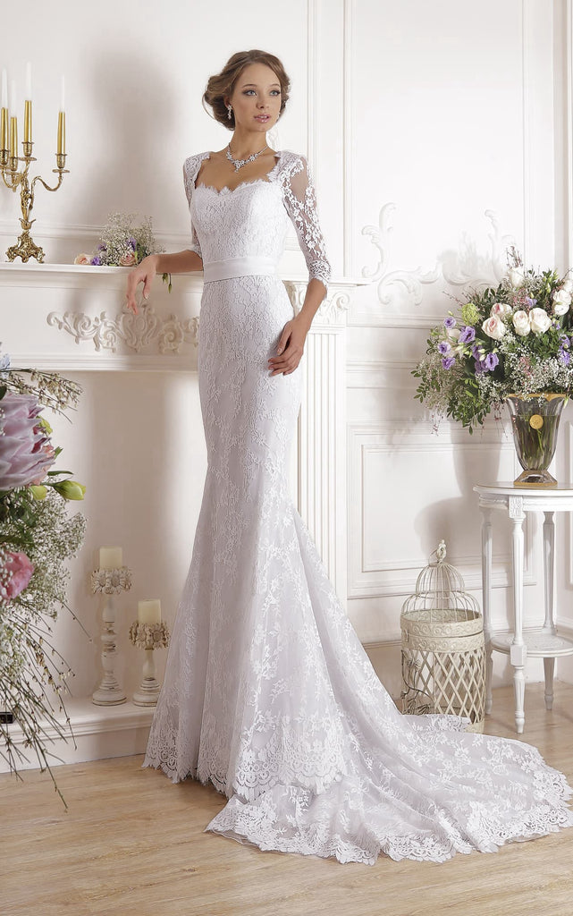 Sheath Long Square Illusion-Sleeve Keyhole Lace Dress With Ribbon-7143 DorrisDress Sheath Long Square Illusion-Sleeve Keyhole Lace Dress With Ribbon-7143 DorrisDress