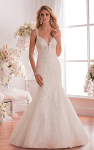 V-Neck Mermaid Wedding Dress With Low Scoop Back And Appliques