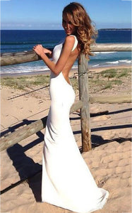 Beach Sexy Mermaid Jewel Sleeveless Backless Satin Wedding Dress