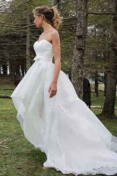 High Low Sweetheart Sleeveless Organza Applique Wedding Dress