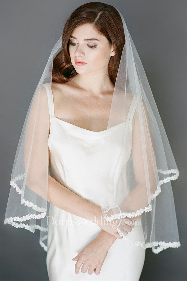 Long Schiffli Lace Applique Long Veil Wedding Veil