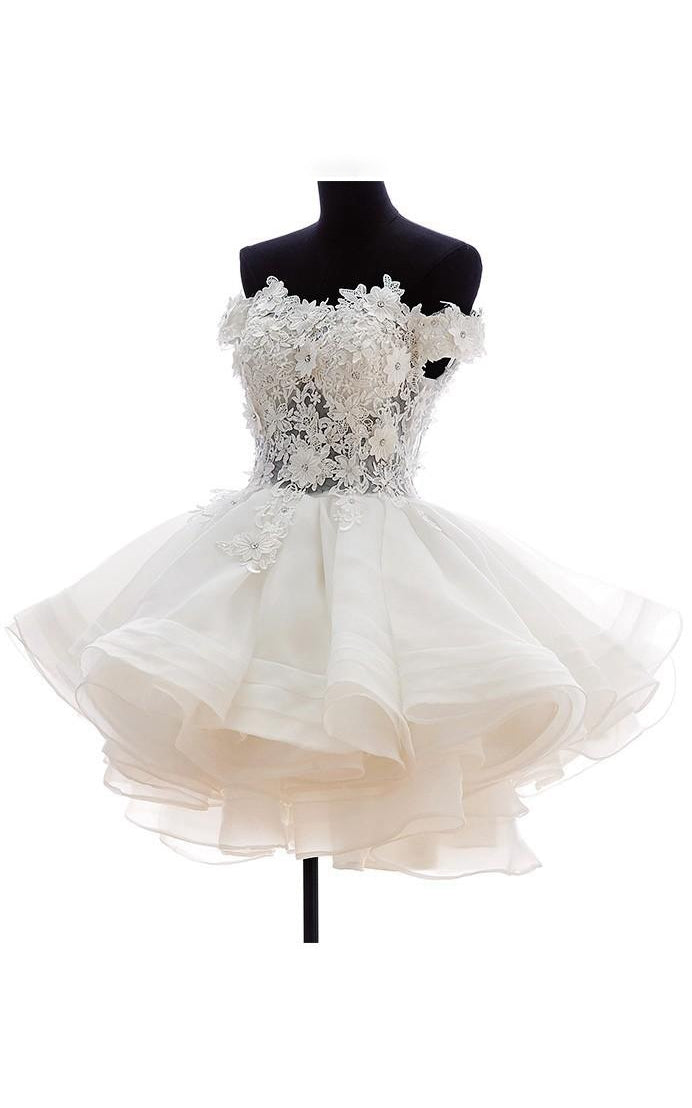 Off-The-Shoulder Zipper Lace Ball-Gown Princess Corset-Back Button Dress