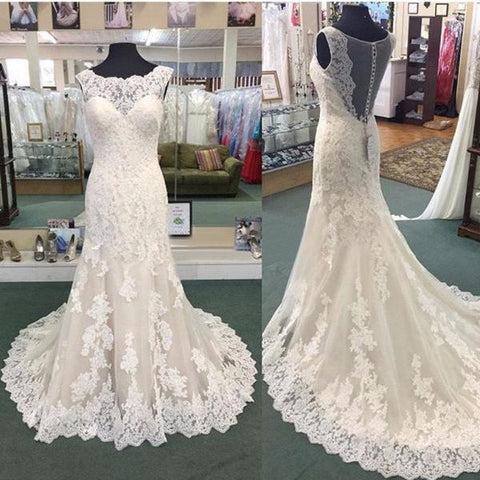 Cap-sleeved Bateau Neckline Sheath Pleated Lace Gown With Illusion Back