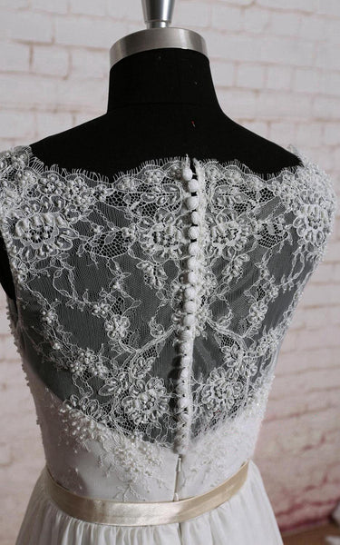 Chiffon A-Line Sleeveless Lace-Bodice Dress With Illusion Back