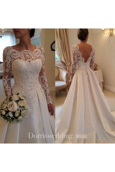 Elegant Illusion Long Sleeve Wedding Dress With Lace Appliques