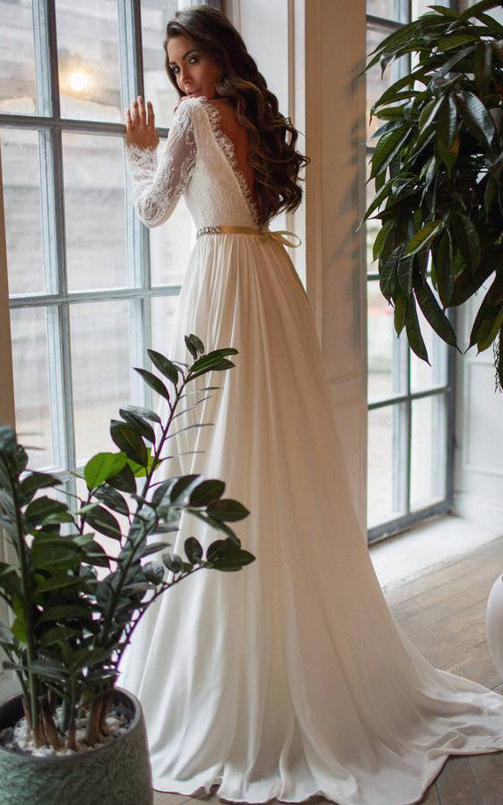 Taffeta Lace Floor-length Brush Train A Line Long Sleeve Modest Weddin DorrisDress Taffeta Lace Floor-length Brush Train A Line Long Sleeve Modest Weddin DorrisDress
