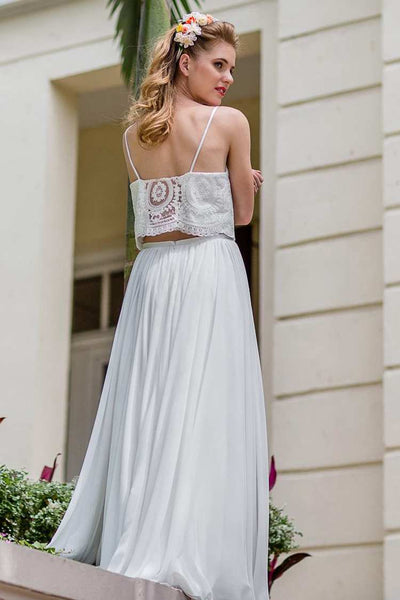Spaghetti Sleeveless Chiffon Two-Piece Wedding Dress With Lace