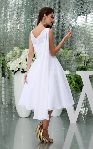 Sleeveless A-Line Tea-Length Chiffon Dress With Pleats