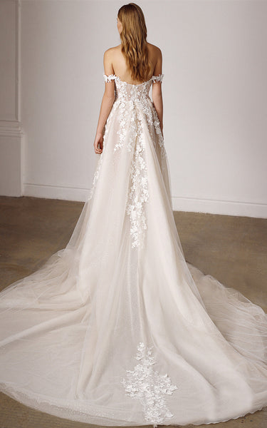 Charming A Line Off-the-shoulder Tulle Wedding Dress with Appliques