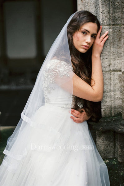 Simple New Western Style Silk Satin Soft Tulle Bridal Veil
