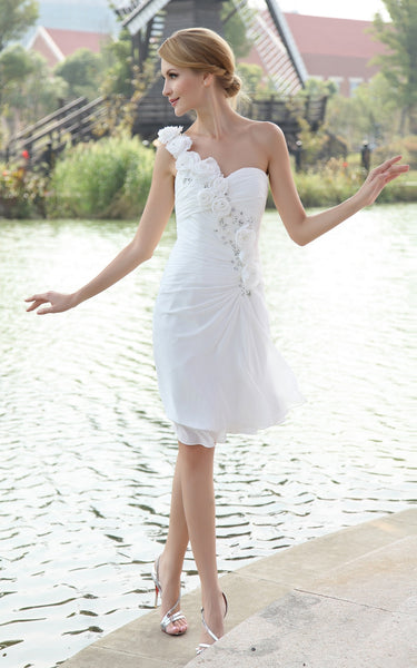 Chiffon Asymmetrical One-Shoulder Dress With Floral Strap