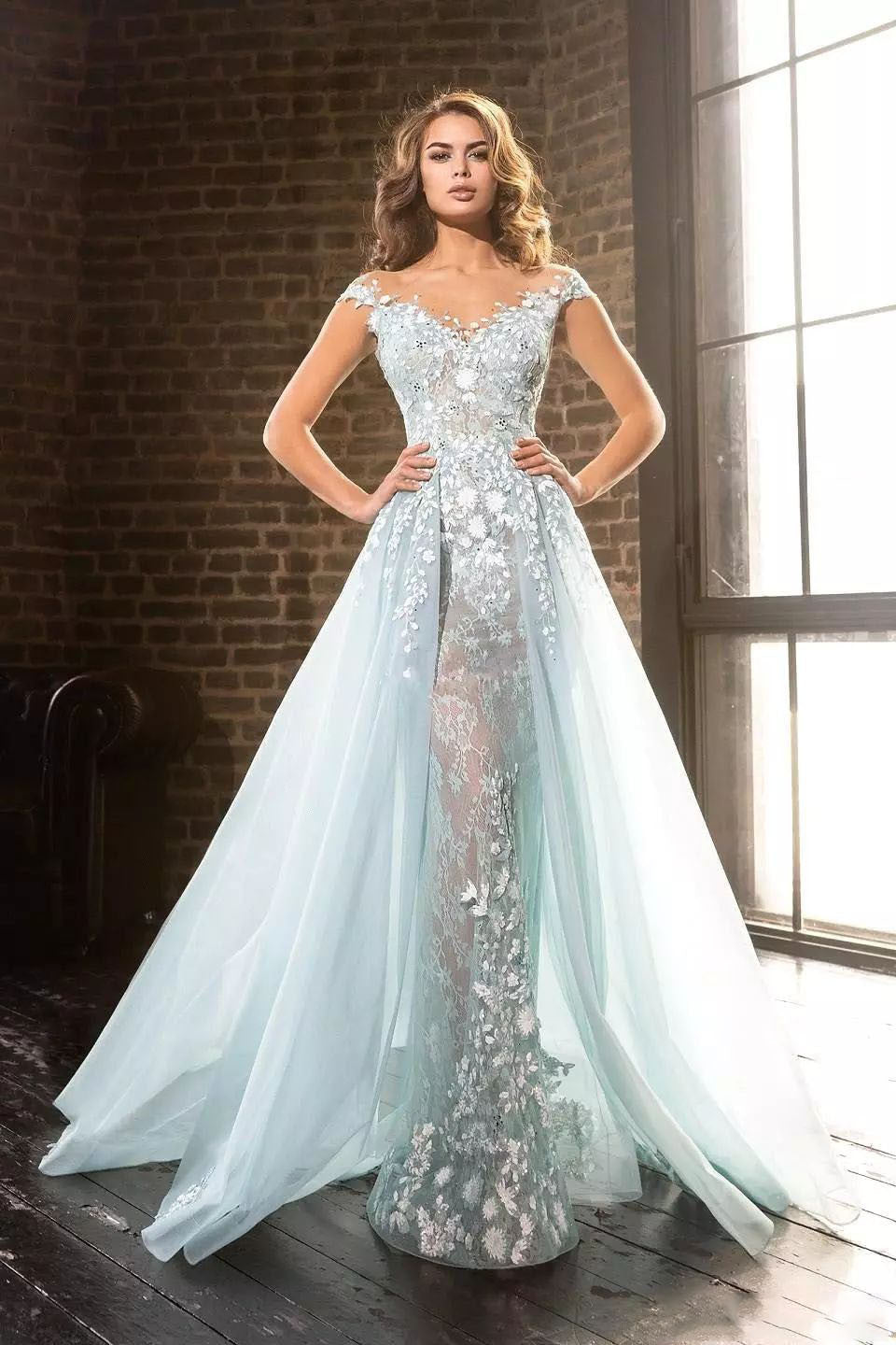 Ethereal Romantic Floor-length V-neck Lace Tulle A-Line Cap Sleeveless DorrisDress Ethereal Romantic Floor-length V-neck Lace Tulle A-Line Cap Sleeveless DorrisDress