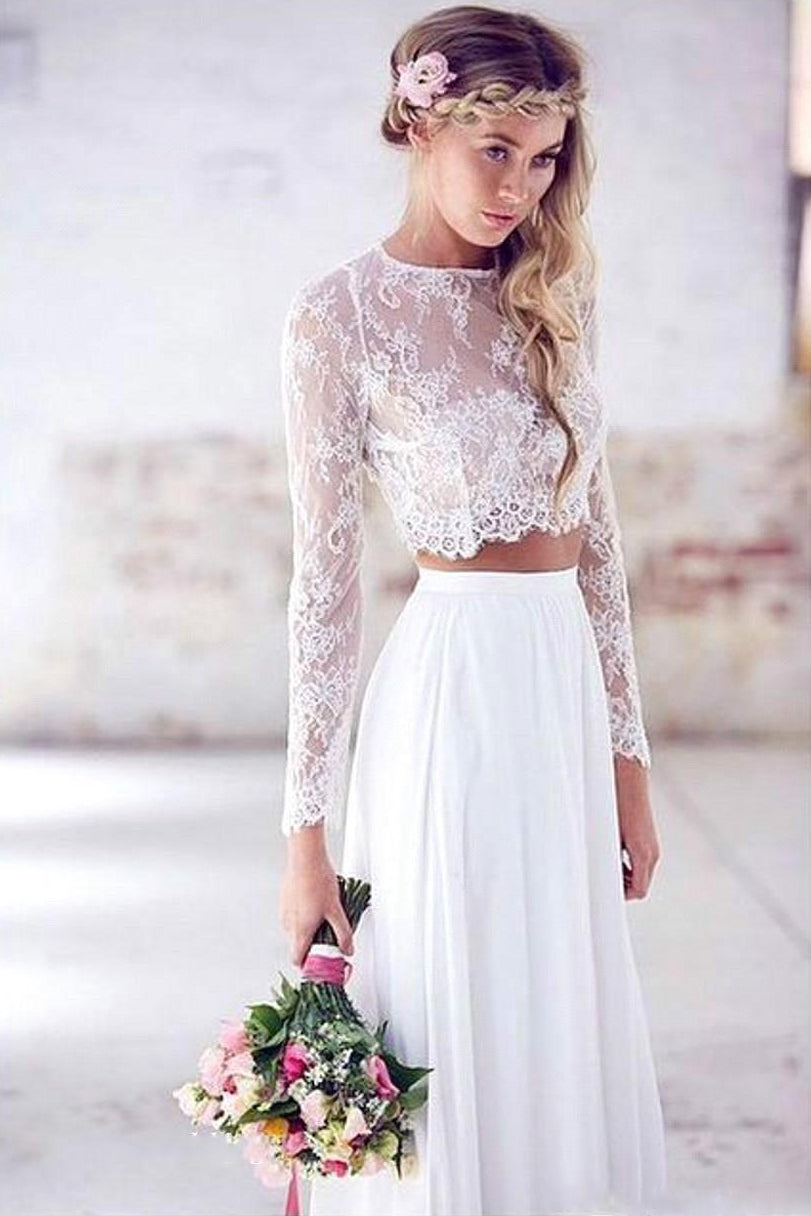 two piece bohemian wedding dress Boho Two-Piece Column Wedding Dresses