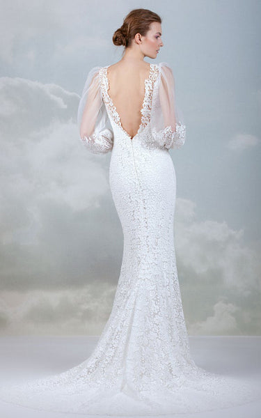 Modern Lace Bateau Long Sleeve Wedding Dress With Low-V Back