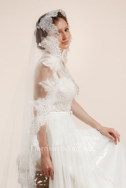European Retro Lace Bride Wedding Veil Brigade Style Trailing Soft Yarn
