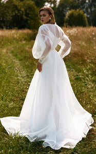 Bohemian 2-in-1 Chiffon and Satin Sweep Train Wedding Dress with Removable Skirt