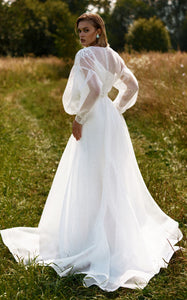 Bohemian 2-in-1 Chiffon and Satin Sweep Train Wedding Dress with Remov – DorrisDress