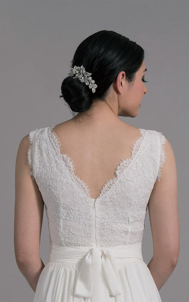 Sleeveless V-Neck Pleated Chiffon Dress With Lace Bodice