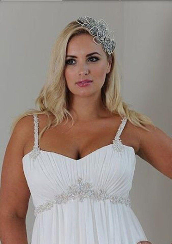 Plus Size Spaghetti Crystal Beaded Chiffon Empire Waist Wedding Gown-7 DorrisDress Plus Size Spaghetti Crystal Beaded Chiffon Empire Waist Wedding Gown-7 DorrisDress