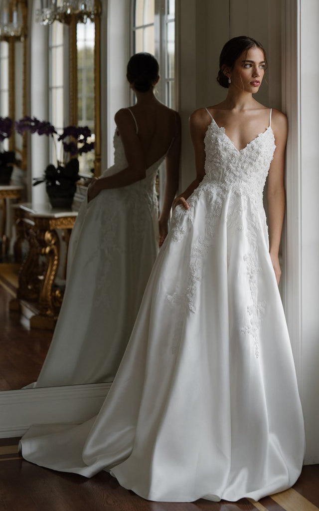 Satin Spaghetti A-Line Elegant Beach Wedding Dress With Open Back And DorrisDress Satin Spaghetti A-Line Elegant Beach Wedding Dress With Open Back And DorrisDress