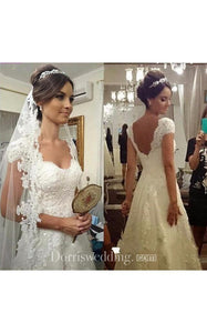 Glamorous Sweetheart Cap Sleeve Wedding Dress With Lace Appliques