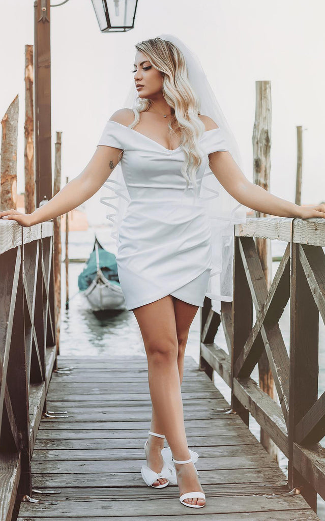 Bodycon Off-the Shoulder Satin Simple Wedding Dress Sleeveless Short H DorrisDress Bodycon Off-the Shoulder Satin Simple Wedding Dress Sleeveless Short H DorrisDress