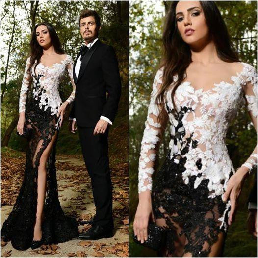 Sexy Lace Appliques Mermaid Prom Dress Evening Gown Front Split Black –  DorrisDress