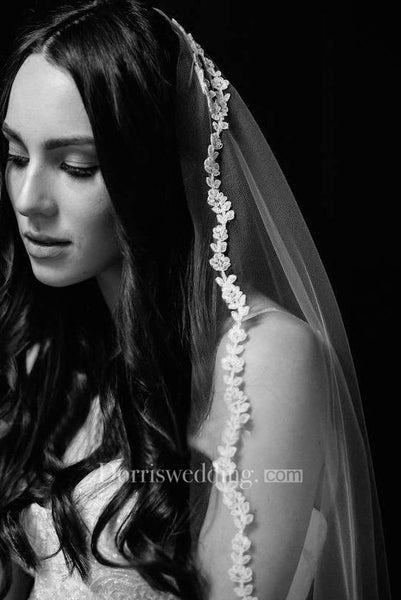 New Lace Bridal Veil Simple Retro Brigade Veil With Long Tail 