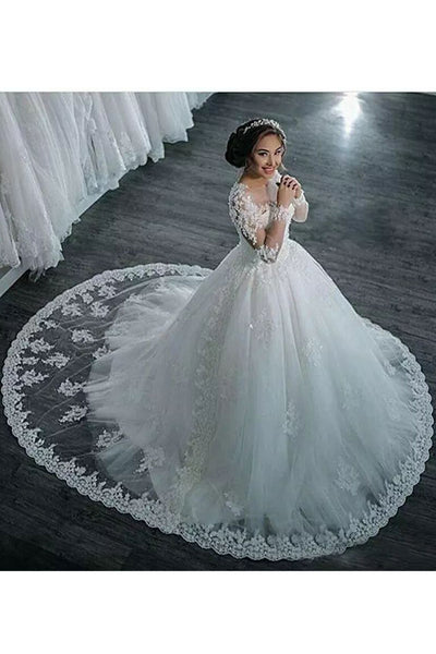 A-Line Ball Gown Jewel Sleeveless Lace Tulle Wedding Dress